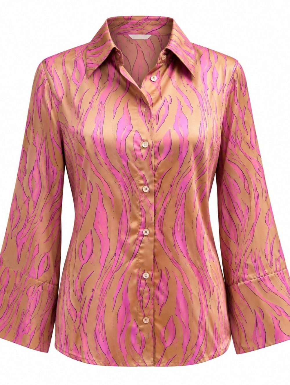 Simons brown and pink animal print wide sleeves blouse